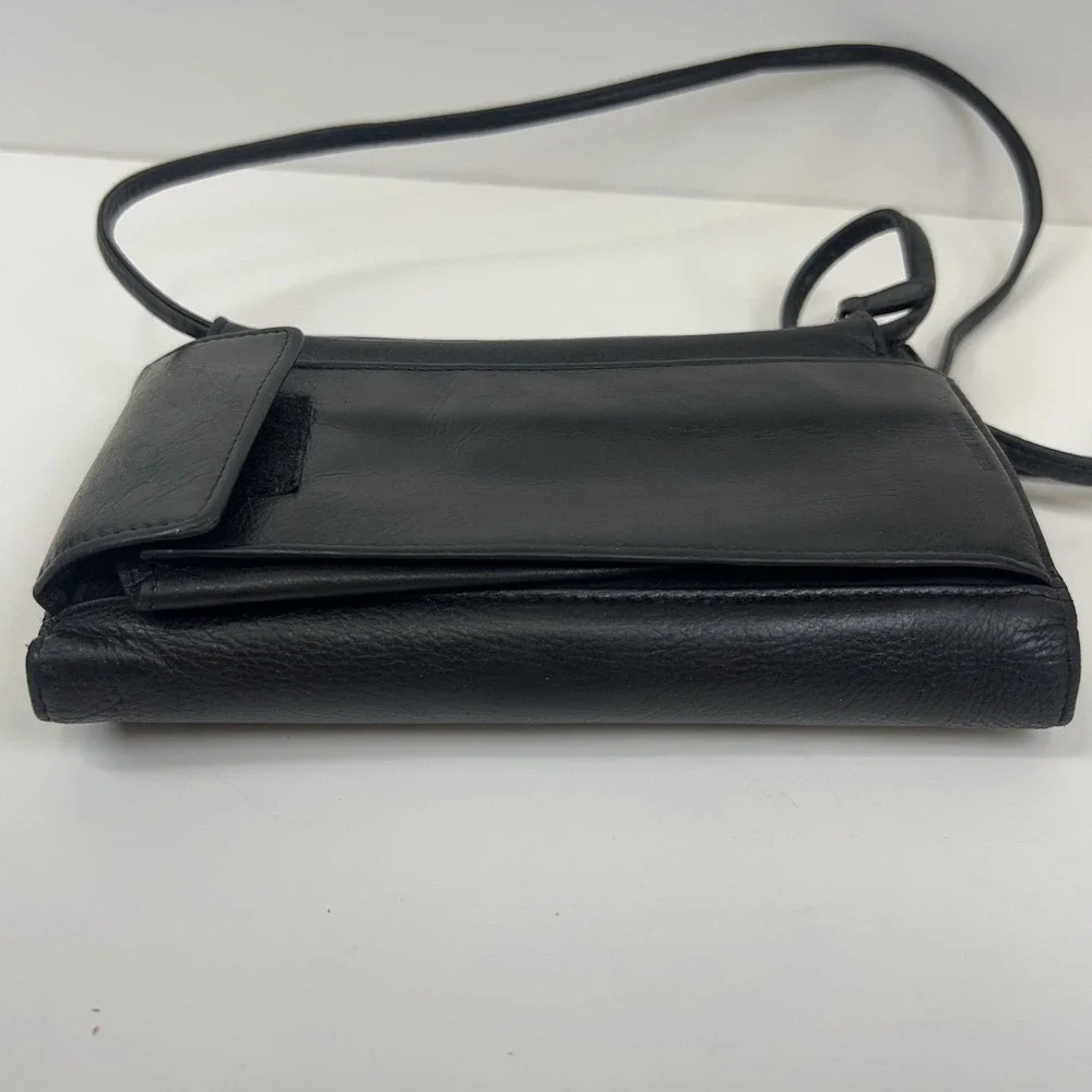 FOSSIL Leather Wallet Clutch Removable Crossbody Shoulder Strap‎ Organizer Black